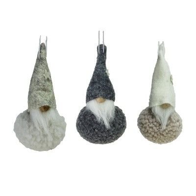 Northlight 3ct Plush Santa Gnomes Christmas Ornament Set 4.75" - Gray/Cream White