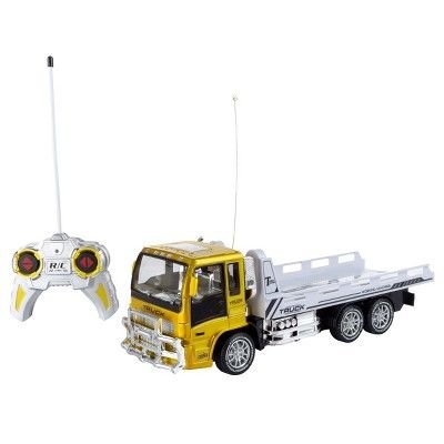 Remote Control Flatbed Truck- 4 Channel Fully Functional RC Tractor Trailer with Lights and Sound, Transporting Toy for Kids by Toy Time