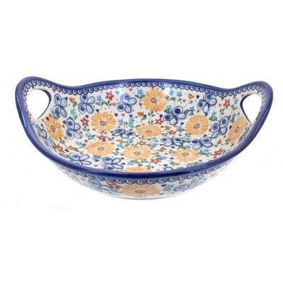 Blue Rose Polish Pottery Butterfly Deep Bowl with Handles
