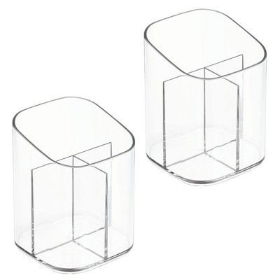 mDesign Divided Home Office Desk Organizer Pencil Cup / Pen Pot - 2 Pack - Clear
