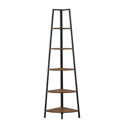 72" Bristol 5 Metal Corner Bookcase Vintage Brown - Kinwell