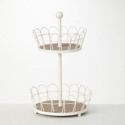 Sullivans Two-Tiered Countertop Basket 19"H White