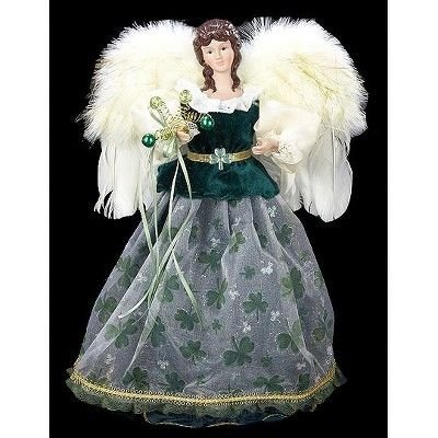 Kurt S. Adler 13" Luck of the Irish Elegant Green and Ivory Angel Christmas Tree Topper- Unlit