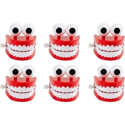 Blue Panda 6-Pack Wind-Up Walking Chattering Teeth with Eyes for Party Favors, Gag Gifts