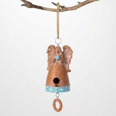 Sullivans Terracotta Angel Birdhouse 13"H Multicolored
