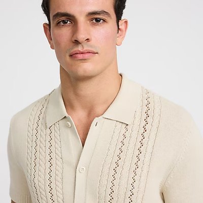 Cable Knit Short Sleeve Sweater Polo