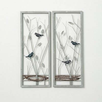 Sullivans Sculpted Wire Bird Art Panels Set of 2, 32"H Gray