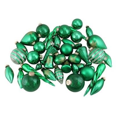 Northlight Set of 36 Green and Gold Contemporary Glass Christmas Ornaments 8" (200mm)