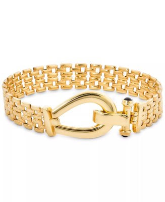 Black Spinel Horseshoe Clasp Panther Link Bracelet in 14k Gold-Plated Sterling Silver