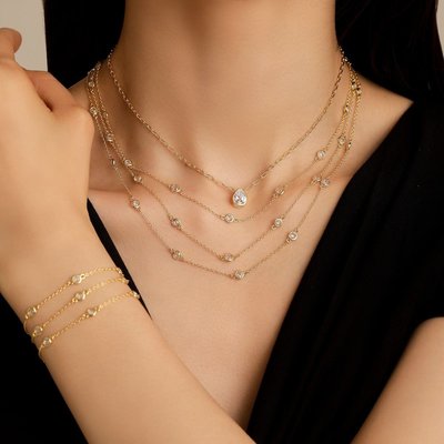 EPAM-M-YM-Simulated Diamond Stud Necklace4 - Pear Shaped