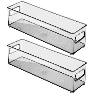mDesign Long Stackable Office Storage Container, Desk Organizer, 2 Pack - Gray