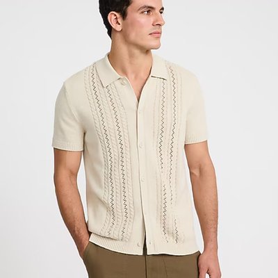 Cable Knit Short Sleeve Sweater Polo