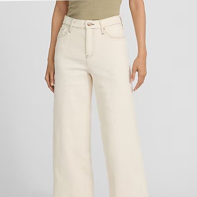 High Waisted Ivory Wash Wide Leg Ankle Jeans