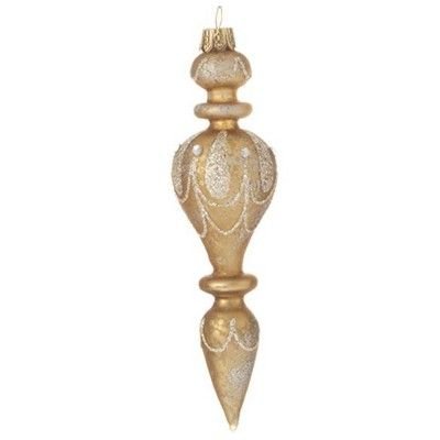 Raz Imports 7" Weathered Elegant Champagne Glitter Finial Christmas Ornament - Gold/Silver