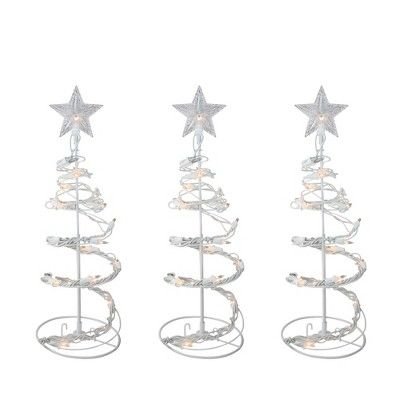 Northlight Set of 3 White Clear Lighted Spiral Cone Walkway Christmas Trees Outdoor Decor 18"