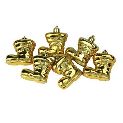 Northlight Set of 6 Gold Shiny Shatterproof Glitter Boot Christmas Ornaments 2"