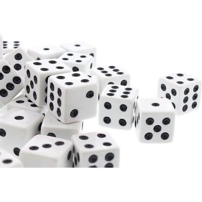 Juvale Bulk Dice - 100 Piece Set - 16mm Dice with Dice Bag - Black & White Traditional Dice for Casinos, Board Games, Dice Games - 5/8- Inches