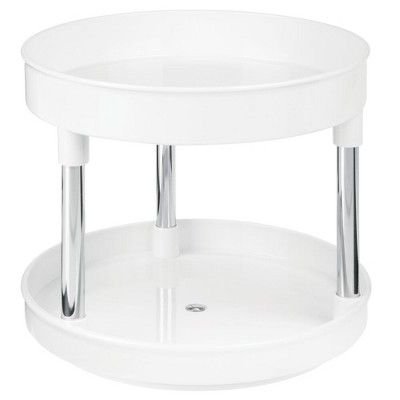 mDesign 2 Tier Office Spinning Lazy Susan Turntable Tray - 2 Pack - White/Chrome