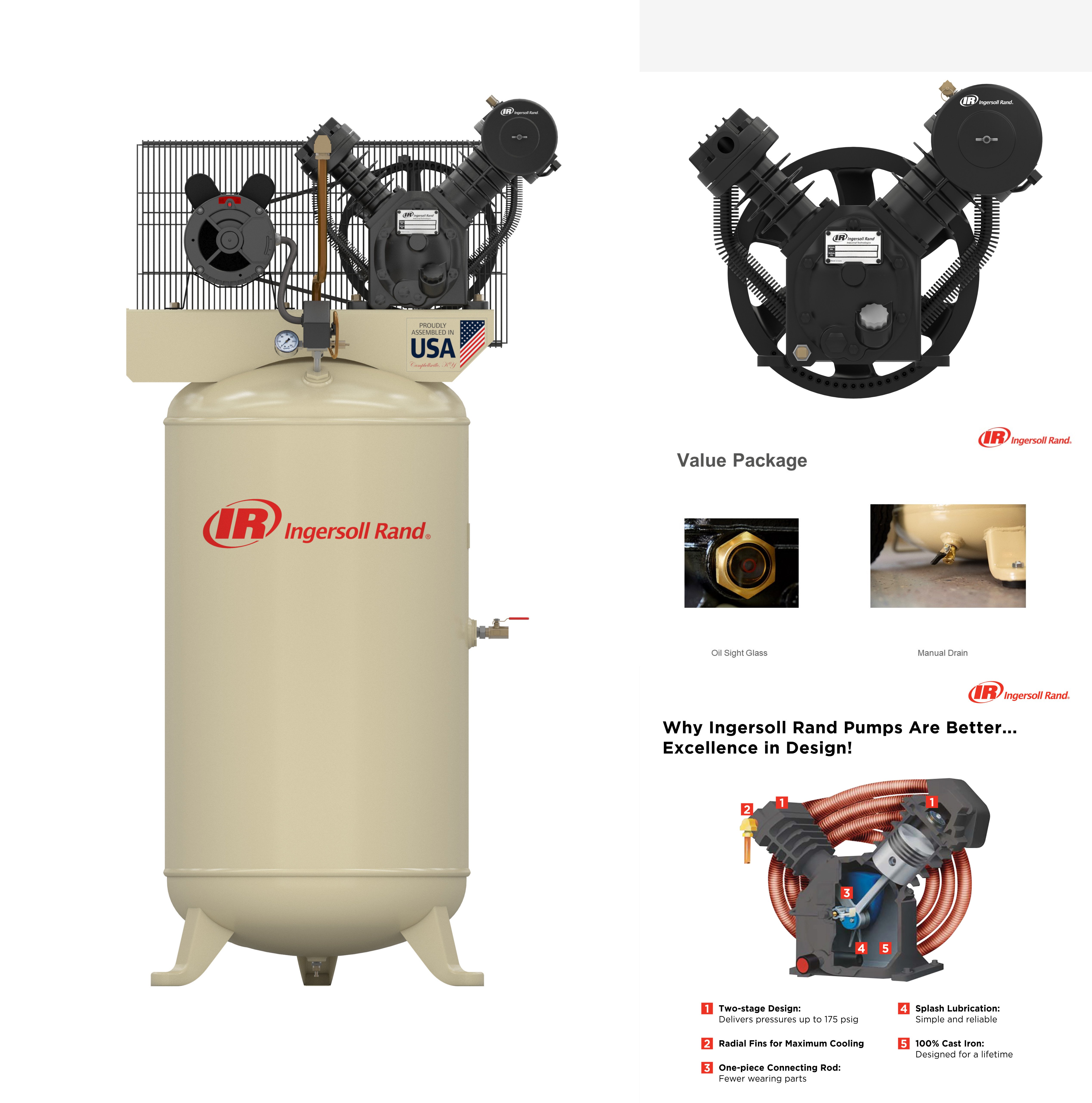 Buy Two Stage Reciprocating Compressor: 2340N5-V, 230/1