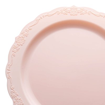 Pink Vintage Round Disposable Plastic Dinner Plates (10") - 10 Plates