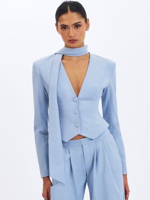 Renley Sky Blue Pinstripe Peplum Blazer