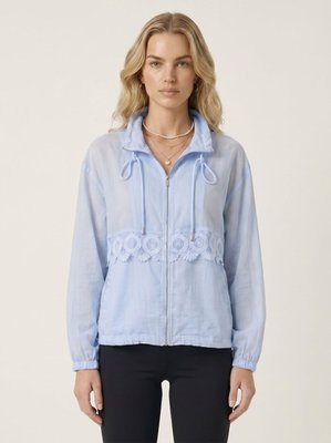 Lace Inset Zip Jacket With Drawstring Collar And Elastic Trim