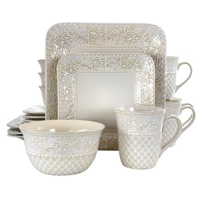 Ivory Lotus Square Dnerware Set   Piece