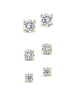 Sterling Silver Cz Stud Earring Set