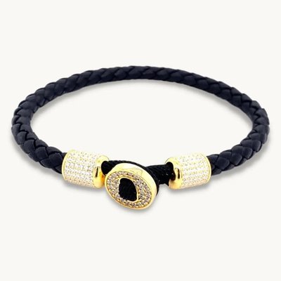 Azl Men 03 White Diamond Crystalline Black Leather Bracelet