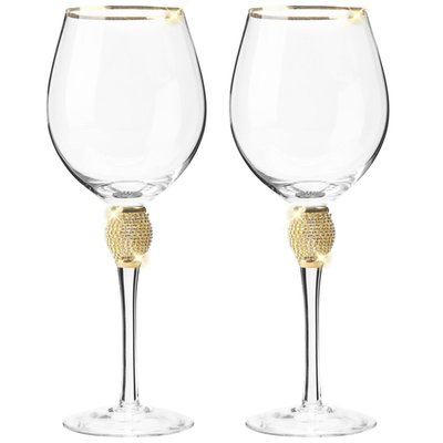 Set Of 6 Rhinestone Wine Glasses With Gold Rim