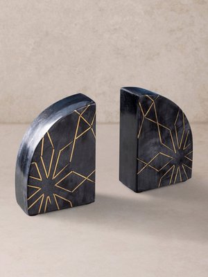 Enchant Marble & Gold Bookends, Midnight Black