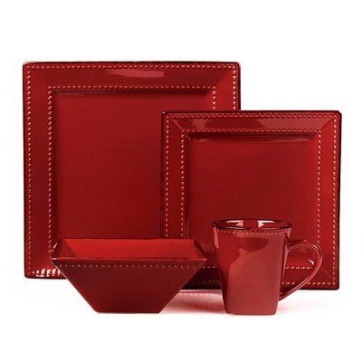 Piece Square Beaded Stoneware Dnerware Set