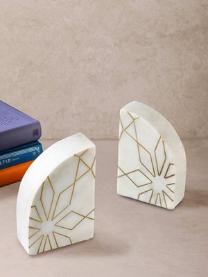 Enchant Marble & Gold Bookends, Ivory White