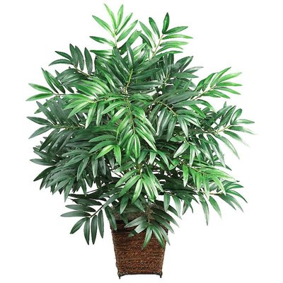Bamboo Palm With Wood Wicker Basket Silk Plant