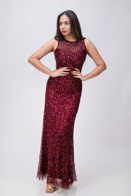Sequin Embellished Sleeveless Column Gown