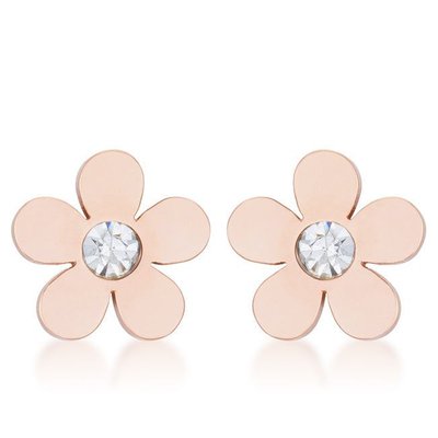Daisy Stainless Steel Flower Stud Earrings - Rose Gold