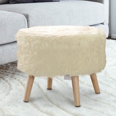 Faux Fur Wooden Leg Accent Stool