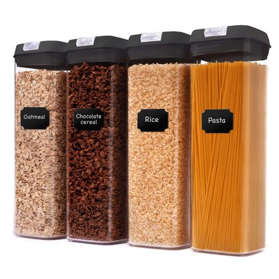 Airtight Pantry Storage Containers, Set Of 4, 65oz With Labels