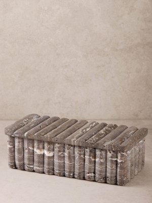 Cuba Ribbed Stone Box, Fossil Gray Travertine