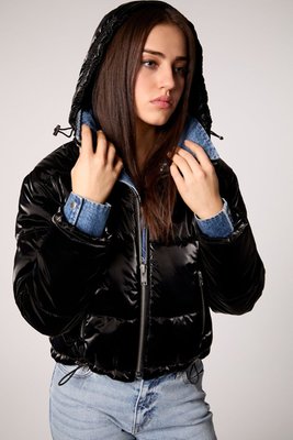 In The Mix Denim Shiny Puffer - Black