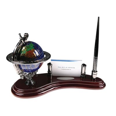 Bluestone Designs  Gemstone Globe Pen Stand With Cardholder