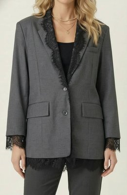 Tailored Blazer With Lace Trim Lapel