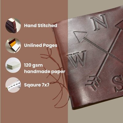 Compass Debossed Square Leather Journal