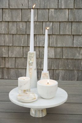 White Marble Mother Of Pearl Candle Holders