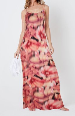 Abstract Print Spaghetti Strap Backless Maxi Dress