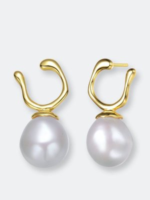 Genevive Sterling Silver Gold Plated Freshwater Pearl Hook Earrings