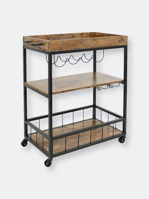 Sunnydaze Decor Industrial Rolling Bar Cart With Wine Storage Rack