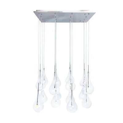 14 Light Clear Glass Globes Chandelier, Rectangular Chrome Canopy