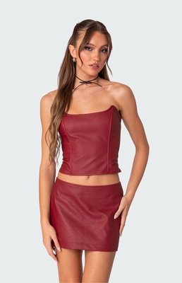 Edikted Women's Aster Faux Leather Corset In Burgundy