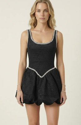 Embellished Scoop Neck Mini Dress With Bubble Hem
